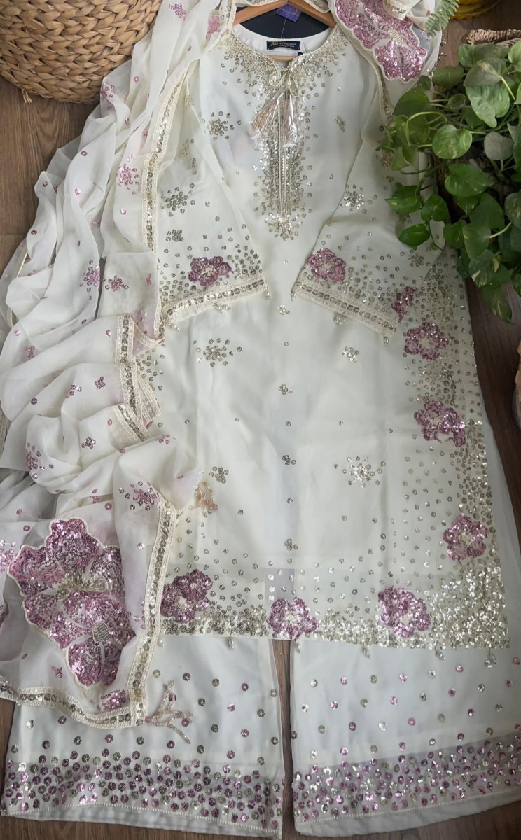 Original Pakistani Chiffon Stitched 3Pcs By Rangoon _ Off White