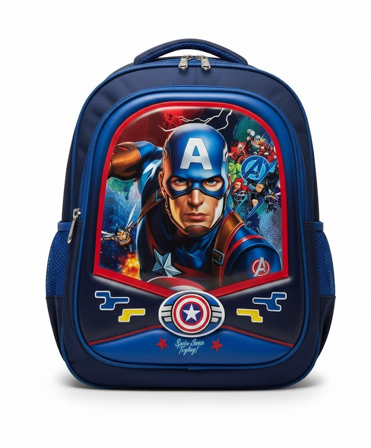 Captain America "Shield of Justice" 3D Armor Kids School Backpack – First Avenger Edition