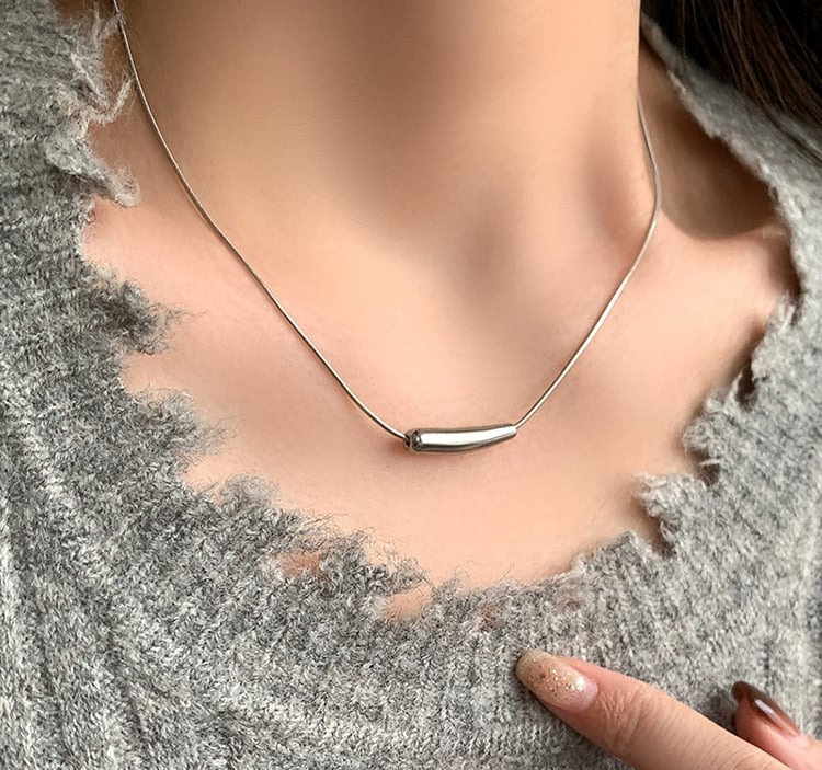 Stainless Steel Curved Bar Snake Chain Necklace