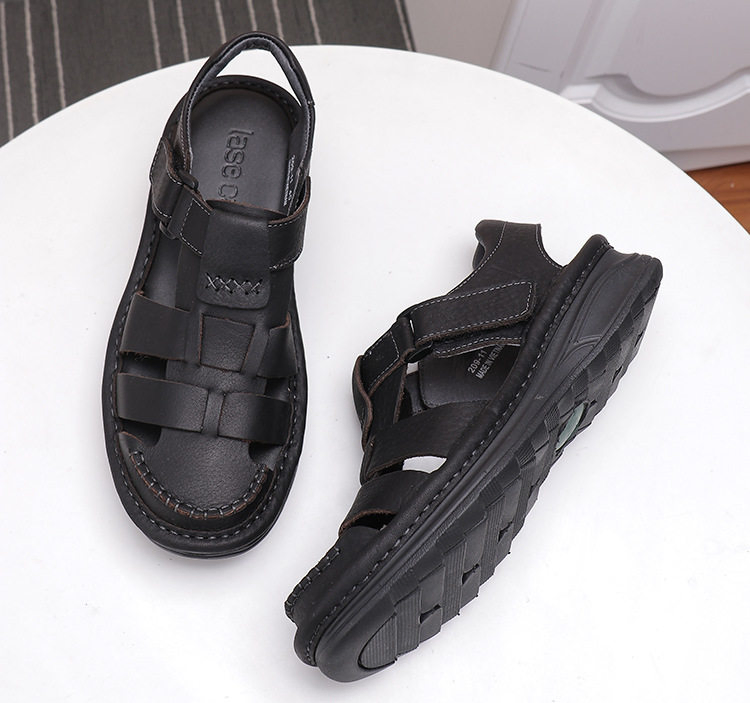  A generation of men's summer new leather hook and loop leisure comfortable beach Baotou sandals middle-aged father shoes