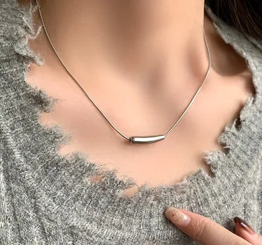 Curved Bar Stainless Steel Snake Chain Necklace