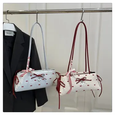 Korean Style Floral Bow Print Shoulder Bag