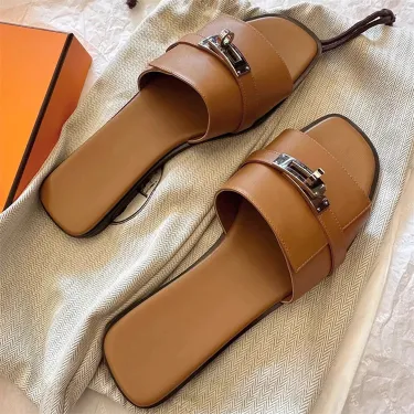 FRENCH BUCKLE GENUINE LEATHER  FLAT SANDALS GB-3333