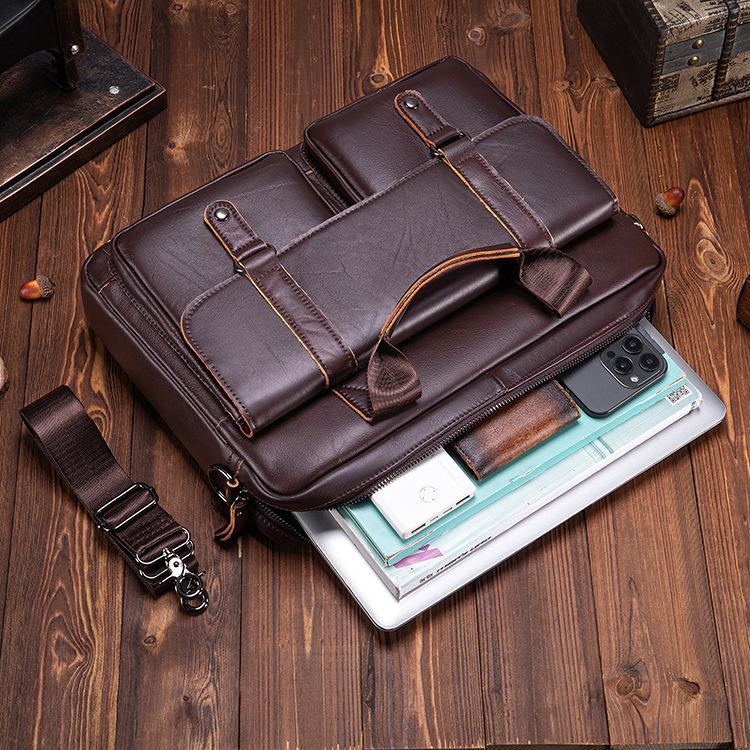 TOP-GRAIN COWHIDE BUSINESS BAG GB-6023DBr