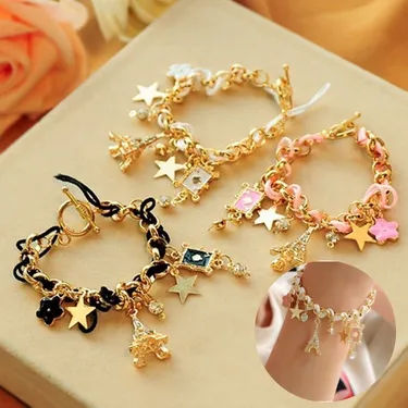 Eiffel Tower Stars Flower Bracelet