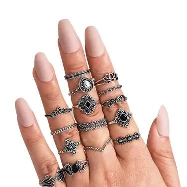 Black Finger Ring Set ( 15 Pcs )