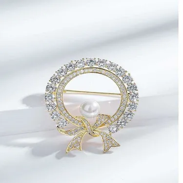  Crystal Pearl Cute Bowknot Brooch Pin