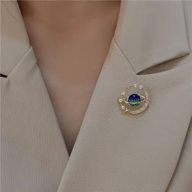  Planet Rhinestone Moon Brooches Pin