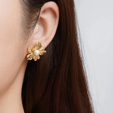  Stainless Steel Pearl Flower Earring