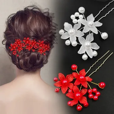 2Pc Elegant Beautiful Flower Pearl Hairpin
