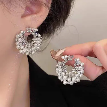 Vintage Crystal Pearl Circle Earrings