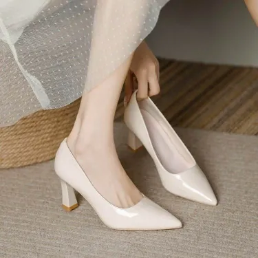 Nude Chunky Heel Dress Shoes