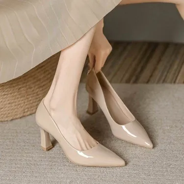 Nude Chunky Heel Dress Shoes