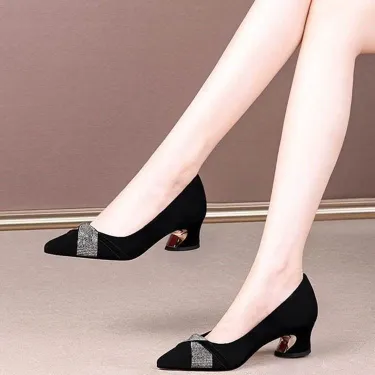 Black Pointed Toe Mid - Heel