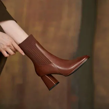 SQUARE TOE RETRO FRENCH CHUNKY HEEL ANKLE BOOTS