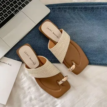 OUTWEAR HANDMADE STRAW RETRO VACATION STYLE 2025 SUMMER ONE TOE BEACH HALF SWELL WOMEN’S HOMEMADE WOVEN SANDALS