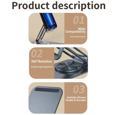 Jmary MK 60 Adjustable Desktop Phone and Tablet Holder Aluminum Alloy 360 Degree Rotation