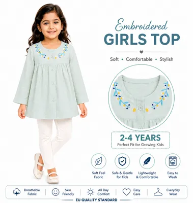 Mint Green Embroidered Girls Top 
