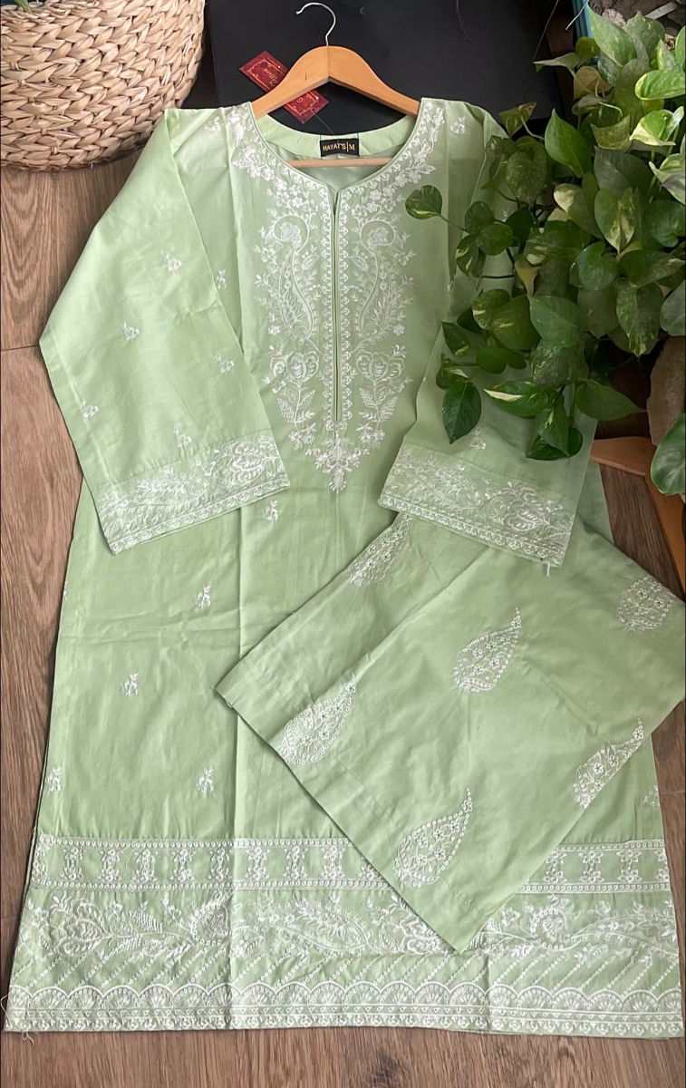 Pakistani Original Hayat's Cotton Embroidered Stitched 2Pcs _ Mint 