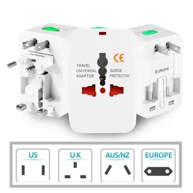 Universal Travel Adapter with Dual USB and Surge Protector All in One Plug Converter USUKEUAU