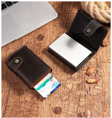Genuine Leather Rfid Metal Card Holder Case Multi-Card Slot Anti-Theft