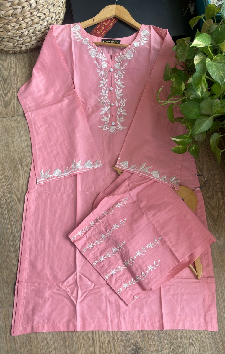 Pakistani Original Hayat's Cotton Embroidered Stitched 2Pcs _ Pink 
