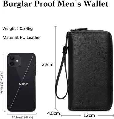 Men's RFID Protection Wallet with 12 Card Slots Black