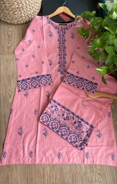 Pakistani Original Hayat's Cotton Embroidered Stitched 2Pcs _Pink_