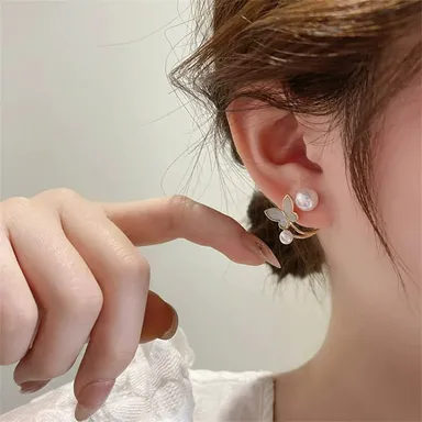 Butterfly White  Pearl Stud Earrings
