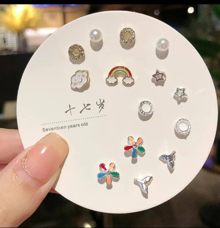 7 Pairs Rainbow Stud Earring Set(1 Set)