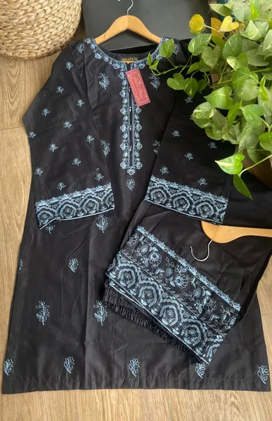 Pakistani Original Hayat's Cotton Embroidered Stitched 2Pcs _ Black