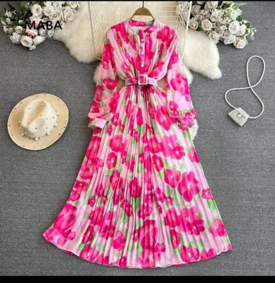 Floral Pleated Midi Dress with Waist Belt