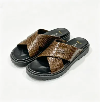 Men's Croc-Embossed Cross Strap Slide Sandal | Premium Casual Footwear Bangladesh