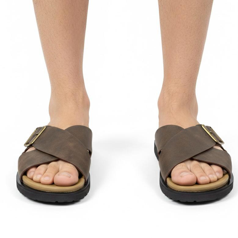 Dark Blue Buckle Strap Sandals Casual Slip-On Comfort 