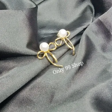 Crystal Bow Pearl Earring 