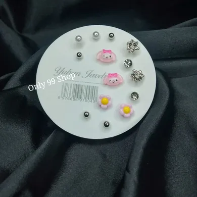 Vintage Flower Pearl Stud Earrings Set