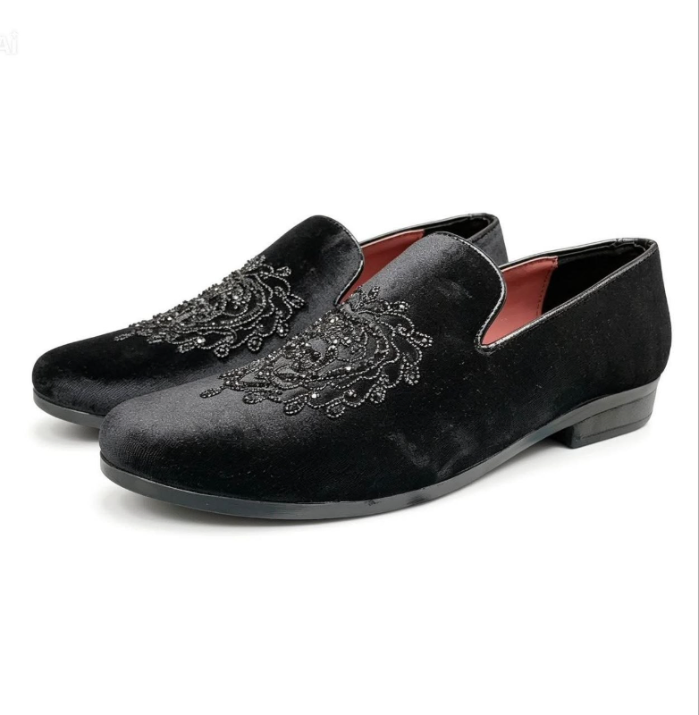 Men's Velvet Embroidered Loafer – Zardozi-Style Crest, 3 Colors