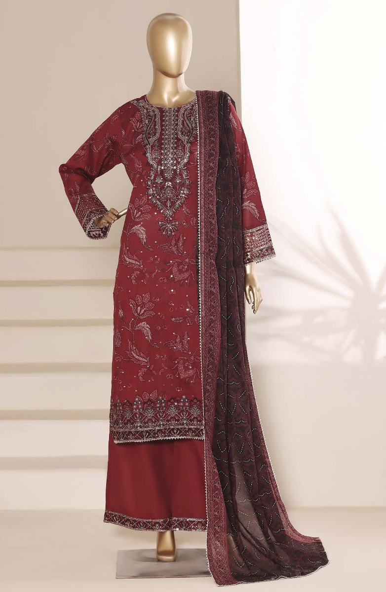 Pakistani Original Sadabahar Regal Festive Stitched 3Pcs Collection _ Maroon