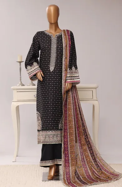 Pakistani Original Sadabahar Regal Festive Stitched 3Pcs _ Black 
