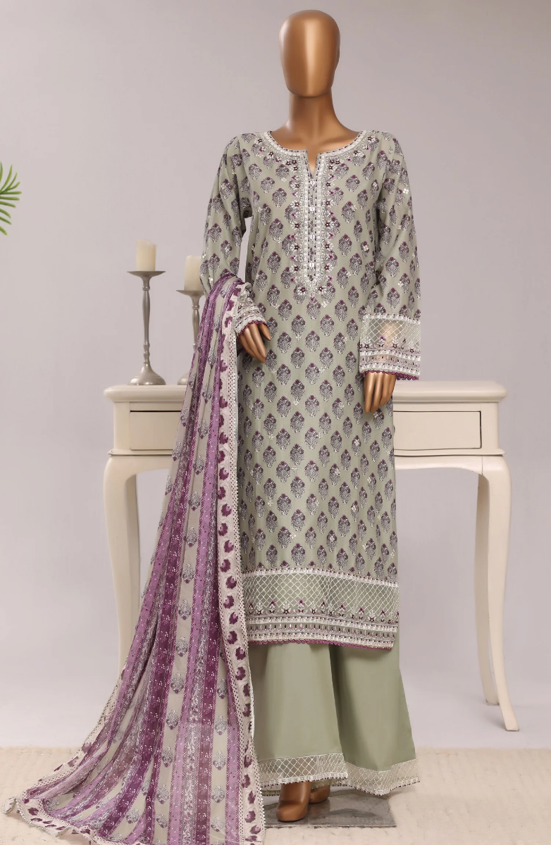 Pakistani Original Sadabahar Regal Festive Stitched 3Pcs _ Pista Green 