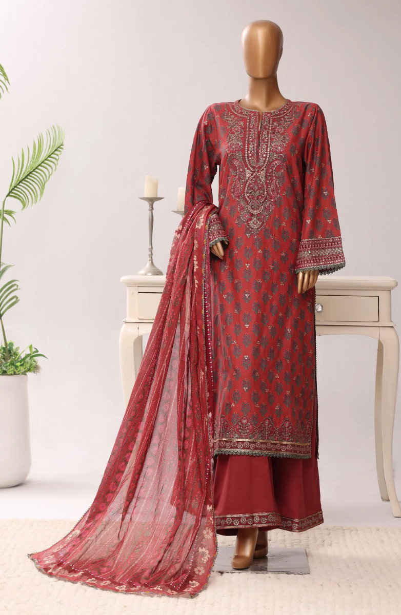 Pakistani Original Sadabahar Regal Festive Stitched 3Pcs _ Maroon 