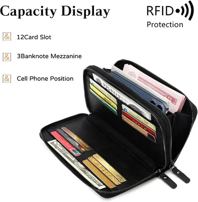 Men's RFID Protection Wallet with 12 Card Slots Black