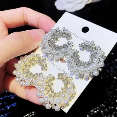 Trendy Moon Star Cubic Pearl Drop Earrings