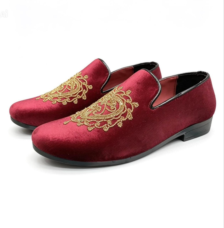 Men's Velvet Embroidered Loafer – Zardozi-Style Crest, 3 Colors