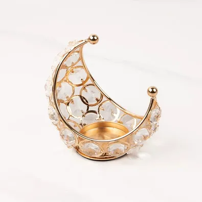 Crystal Crescent Moon Candle Holders – Gold Metal, 3 Sizes | Ramadan & Eid Decor