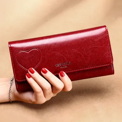 Genuine Leather Long Wallet for Women | Multifunctional Cowhide Handheld Clutch Wallet