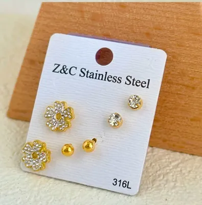 Stainless Steel Zircon Stud Earring Set ( 3 Pairs )
