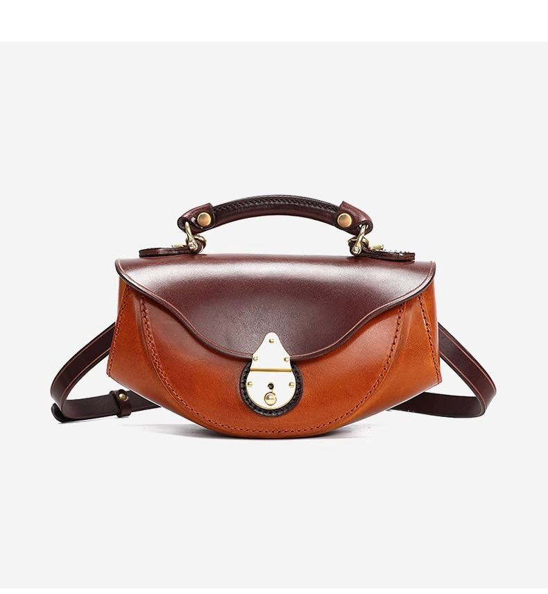 Texted Boat Toe Layer Cowhide Crossbody Small Bag 