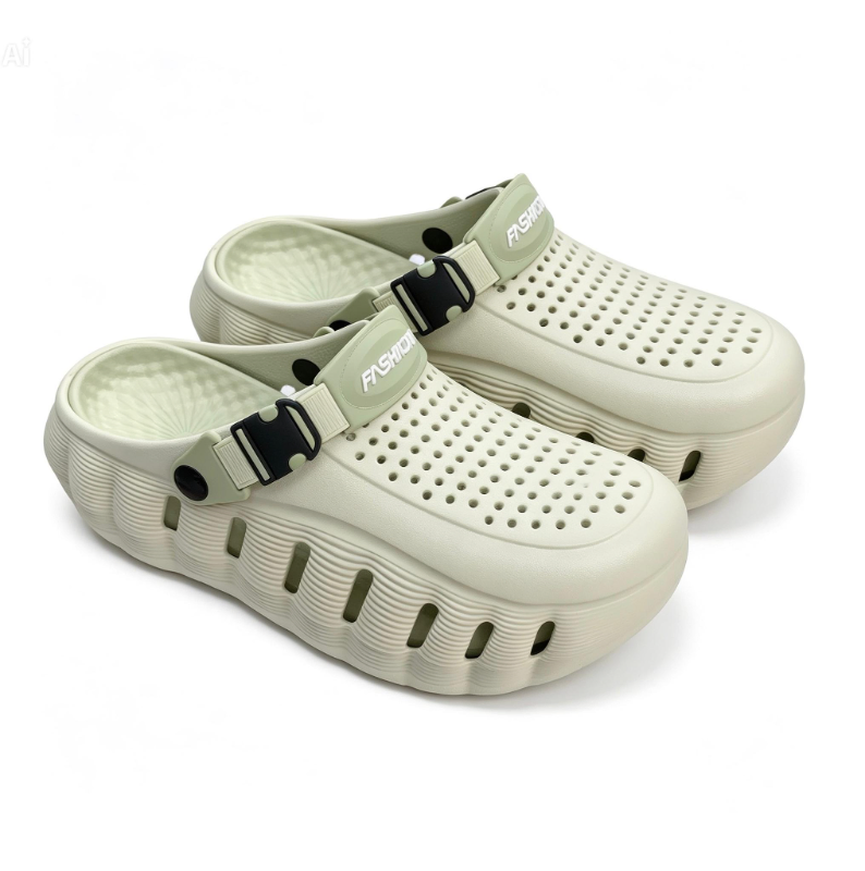  Men's Chunky Perforated Clogs  Buckle Strap, Two-Tone, 3 Colorways