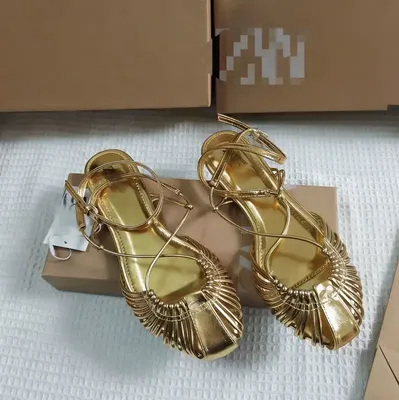 New Women's Shoes Gold Metallic Effect Hollow Sandals